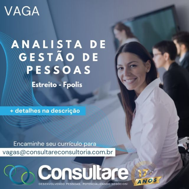 ANALISTA DE GESTÃO DE PESSOAS 
Estreito - Fpolis

FORMAÇÃO/VIVÊNCIAS
- Graduação em Administração, Recursos Humanos, Psicologia ou áreas afins; Desejável pós-graduação;
- Experiência com Recrutamento & Seleção; Integração de novos colaboradores; Cargos & Salários; 
 Gestão de Desempenho; Treinamento e Desenvolvimento; Cultura e Clima Organizacional; Ações de engajamento e endomarketing; Gestão de indicadores da área (rotatividade, absenteísmo, atrasos, etc); 
- Conhecimentos gerais em Departamento de Pessoal; Gestão de Benefícios e Segurança no Trabalho;
- Pacote Office (Excel intermediário);

- Perfil: Visão estratégica – Planejamento e Organização – Habilidade de comunicação e integração - Foco na solução de problemas – Dinamismo.

Horário: 2a. a 5ª. feira, das 09h às 18h / 6ª. feira, das 09h às 17h - PRESENCIAL
 
A EMPRESA OFERECE
Salário (CLT): Análise das pretensões salariais;
Benefícios: Cartão livre (VA/VT) R$ 795,00 + Unimed com copart 50% (após 3 meses - mensalidade 100% paga pela empresa) + Seguro de vida em grupo + Auxílio Academia (até R$100,00 com utilização do app).