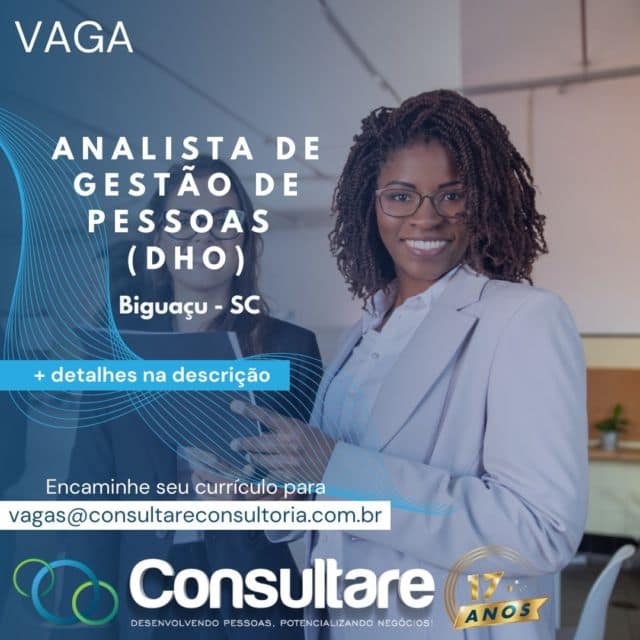 ANALISTA DE GESTÃO DE PESSOAS (DHO)
Biguaçu - SC

FORMAÇÃO/VIVÊNCIAS
- Graduação em Administração, Recursos Humanos, Psicologia ou áreas afins; Desejável pós-graduação;
- Experiência com projetos de Desenvolvimento Humano e Organizacional, como Recrutamento & Seleção; Integração de novos colaboradores; Cargos & Salários; Gestão de Desempenho; Treinamento e Desenvolvimento; Cultura e Clima Organizacional; Ações de engajamento e endomarketing; Gestão de indicadores da área (rotatividade, absenteísmo, atrasos, etc);
- Pacote Office;

PRINCIPAIS ATIVIDADES
•	Capacitar e treinar funcionários;
•	Otimizar a comunicação/relação entre empresa e funcionários
•	Engajar e motivar pessoas;
•	Ser o guardião e disseminador da cultura e valores da empresa;
•	Recrutar, selecionar, integrar e reter talentos;
•	Promover diversidade e inclusão;
•	Avaliar desempenho da equipe;
•	Efetuar pesquisa de clima;
•	Promover o desenvolvimento da liderança;
•	Cuidar da saúde, segurança e qualidade de vida dos colaboradores no ambiente organizacional;
•	Desenvolver política e plano de cargos e salários;
•	Coordenar o processo de contratações, garantindo o preenchimento correto e completo de toda documentação.

- Perfil: Visão estratégica – Capacidade analítica – Habilidade de comunicação e integração – Liderança – 
Flexibilidade e adaptabilidade – Dinamismo.

Horário: 2a. a 6ª. feira, das 08h às 18h - Presencial

A EMPRESA OFERECE
Remuneração(CLT ou PJ): Análise das pretensões salariais;
Benefícios (CLT): VA/VR R$ 30,00 dia + Vale transporte + Convênio odontológico + Uniforme.